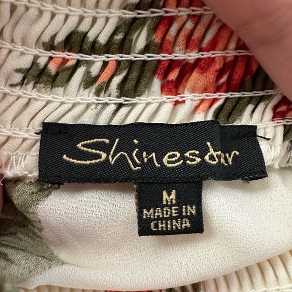 Shinestar High Neck Elastic Waist Flutter Sleeve Floral Print Top, Medium - Picture 7 of 8